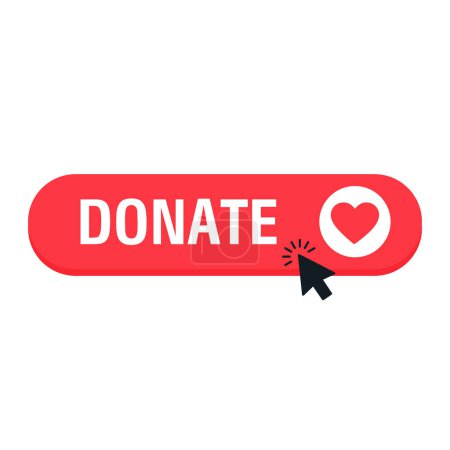 Illustration for Donate web button. Red button with heart. Symbol of financial aid isolated on white background. Vector flat illustration - Royalty Free Image