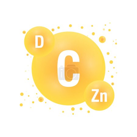 Vitamin C, D3 and minerals Zinc Zn. Medical healthcare concept. Vector flat illustration