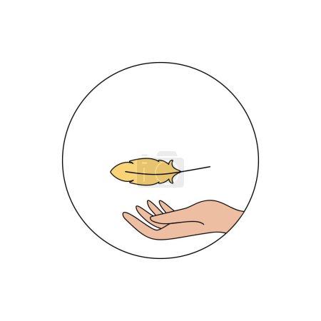 Hand catching a yellow feather illustration.