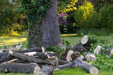 Foto de Tronco de árbol y troncos caídos en el jardín - Imagen libre de derechos