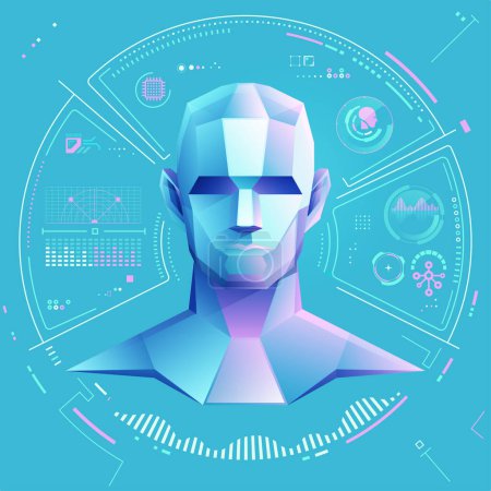 Illustration for Concept of machine learning or ai generated, graphic of low poly artificial intelligence with futuristic interface - Royalty Free Image