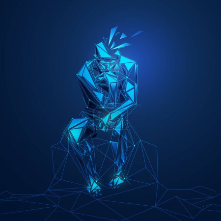 concept of social anxiety, graphic of low poly thinker presented in futuristic style