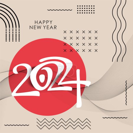 Illustration for New year 2024 banner design with modern geometric abstract background in retro style. happy new year greeting card cover for 2024 calligraphy typography with colorful shapes. Vector illustration. - Royalty Free Image