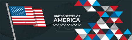 Illustration for USA flag or United States of America independence day geometric web banner for 4th of July. Red Blue modern corporate triangles background design with American flag theme. US Vector Illustration. - Royalty Free Image