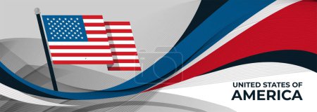 Illustration for USA flag or United States of America independence day geometric web banner for 4th of July. Red Blue modern corporate abstract retro background design with American flag theme. US Vector Illustration. - Royalty Free Image