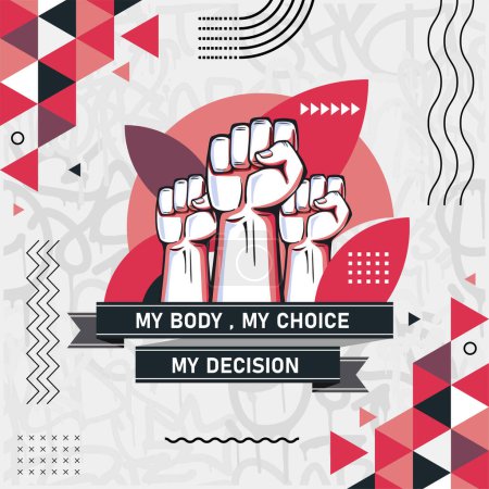 Mi cuerpo mi eslogan de elección. Protesta de las feministas. Banner de la clínica de aborto para apoyar el empoderamiento de las mujeres, el derecho al aborto. Conciencia del embarazo. Tema de color rosa para campaña feminista. 