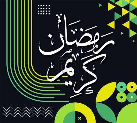 Téléchargez les illustrations : Conception de la bannière Ramadan Kareem indiquant "Happy Ramadhan" en arabe pour le mois islamique hijri. Arrière-plan moderne jaune vert avec calligraphie arabe pour les musulmans. Illustration vectorielle - en licence libre de droit