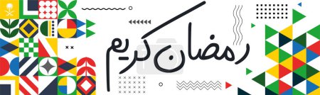 Ramadán Kareem diseño de pancartas que indica "Happy Ramadhan" para el mes islámico hijri. Resumen Moderno Fondo tradicional con caligrafía árabe arte colorido creativo para musulmanes