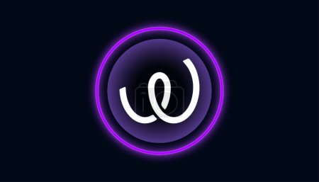 Ilustración de Energía Web Token logo con cripto moneda temática círculo negro de diseño de fondo. Banner moderno de color púrpura de neón violeta para icono de símbolo EWT. Energía Web Criptomoneda concepto de energía limpia. - Imagen libre de derechos