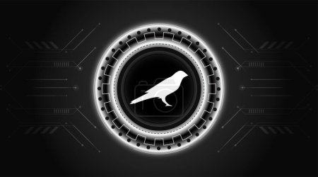 Ilustración de Logotipo Kusama con criptomoneda temática círculo negro de diseño de fondo. Banner de color neón moderno para el icono KSM token. Kusama Criptomoneda Blockchain concepto de tecnología. - Imagen libre de derechos