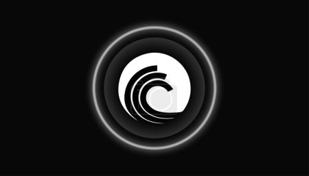 Téléchargez les illustrations : Logo icône Bittorrent avec crypto monnaie thème cercle conception de fond. Bannière moderne de couleur néon blanche pour jeton BTT. Bit Torrent Crypto-monnaie Blockchain concept de technologie. - en licence libre de droit