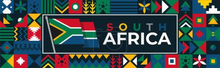 South Africa flag for national independence day banner, colorful background and geometric abstract modern design
