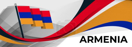 Illustration for Armenia flag design. Armenia national day banner with geometric abstract blue, red and yellow art. - Royalty Free Image