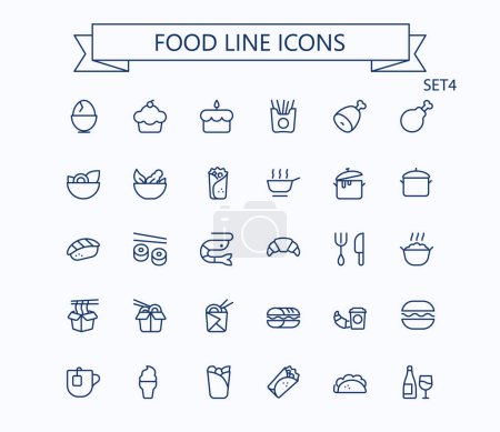 Ilustración de Conjunto de mini iconos de línea de comida y bebida. 24x24 px. Pixel Perfecto. Carrera editable. - Imagen libre de derechos
