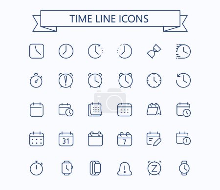 Clock icons set. Time vector line icons.