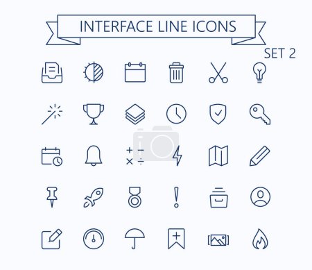 Illustration for User interface line mini icons set 2. Editable stroke. 24 px. - Royalty Free Image