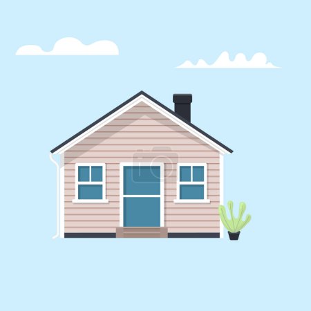Illustration for American house flat vector icon. Modern home with vinyl siding panel illustration. American single family residence. - Royalty Free Image