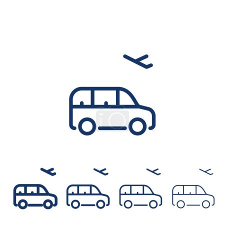 Ilustración de Airport tansfer vector line icon. Taxi shuttle minivan outline icon. - Imagen libre de derechos