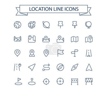 Mapas y línea de ubicación iconos simples. Iconos de navegación. Un derrame cerebral. rejilla 24x24.