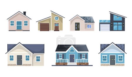 Illustration for Houses flat vector icon. Modern homes with vinyl siding panel illustration. - Royalty Free Image