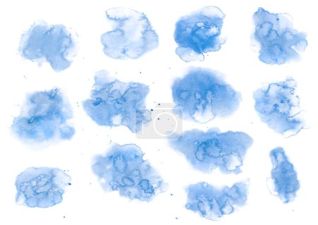 Téléchargez les photos : Clip-art de taches bleues pittoresques sur fond blanc - en image libre de droit