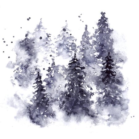 Photo for Coniferous forest of fir trees with splashes in a painting technique - Royalty Free Image