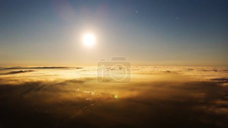 Foto de Morning, sunrise. Shooting with a drone above the morning fog. - Imagen libre de derechos