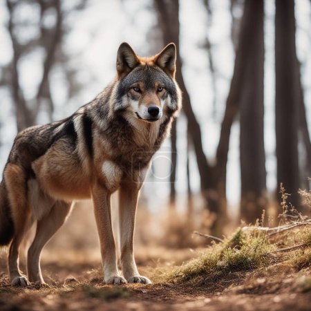 red wolf on isolated forest background