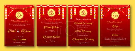 Red Gold Premium Hochzeitseinladungskarte mit traditionellem Stil