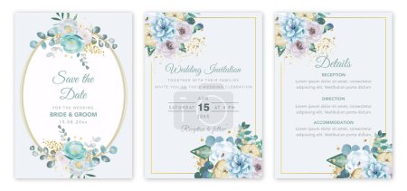 Ilustración de Plantilla de invitación de boda floral con ofertas de lugar y función - Imagen libre de derechos