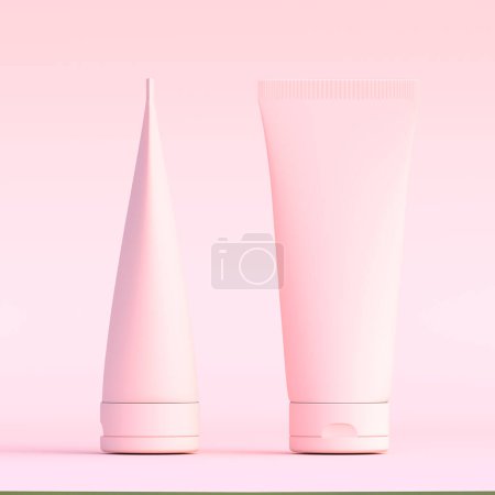 Photo for Pink cream tube. packaging tube. Plastic tube for medicine or cosmetics cream, gel, skin care, toothpaste. packaging mockup with clipping path isolated on pink background. 3d rendering illustration - Royalty Free Image