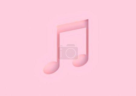 Photo for Music note 3d icon on pastel pink background. musical note with shadow pressed into the inside. Creative concept minimalism. 3d rendering illustration - Royalty Free Image