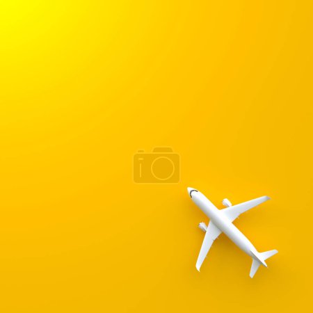 Photo for Airplane on a yellow background with copy space. Minimal style design. Top view. 3d rendering illustration - Royalty Free Image
