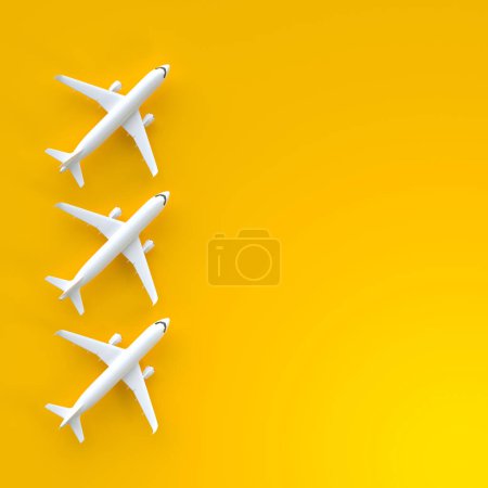 Photo for Airplanes on a yellow background with copy space. Minimal style design. 3d rendering illustration - Royalty Free Image