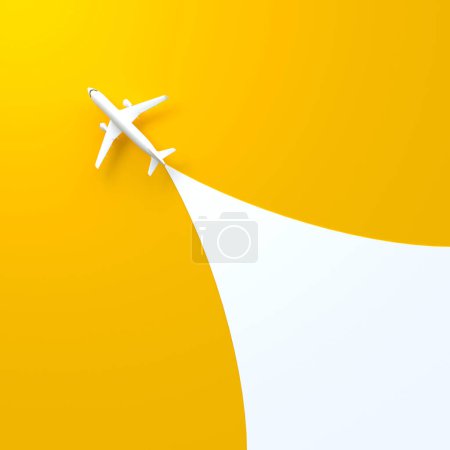 Photo for Airplanes on a white-yellow background with copy space. Minimal style design. Top view. 3d rendering illustration - Royalty Free Image