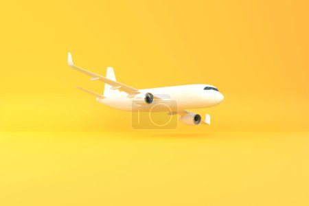 Foto de Avión sobre fondo amarillo con espacio de copia. Diseño de estilo mínimo. Ilustración de representación 3d - Imagen libre de derechos