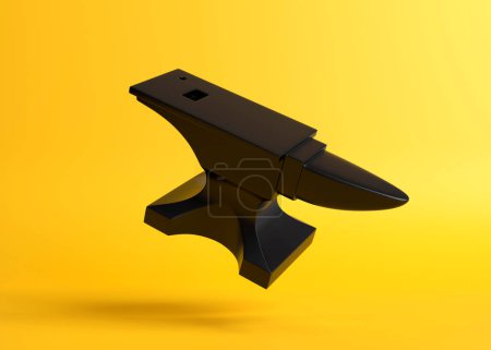 Photo for Anvil flies on a yellow background. Creative minimal concept. 3D rendering, 3D illustration - Royalty Free Image