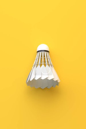 Photo for Shuttlecock on yellow background. 3d rendering illustration - Royalty Free Image