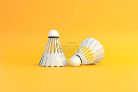 Photo for Shuttlecocks on yellow background. 3d rendering illustration - Royalty Free Image