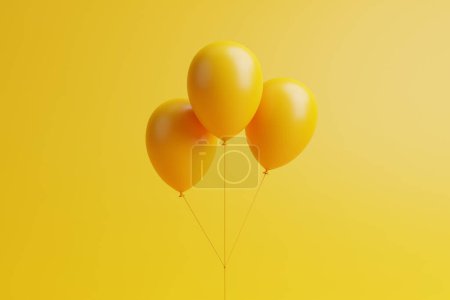 Ein Bündel gelber Luftballons auf gelbem Grund. 3D-Darstellung