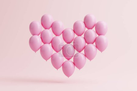 Téléchargez les photos : Un groupe de ballons roses en forme de cœur sur fond rose. Concept de Saint-Valentin. Illustration de rendu 3D - en image libre de droit