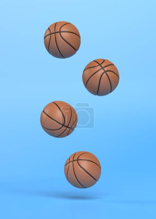 Photo for Many basketballs are falling on a bright blue background with copy space. Minimal creative sports concept. 3d rendering 3d illustration - Royalty Free Image
