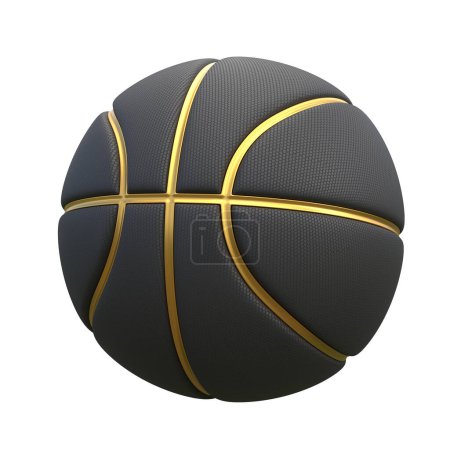 Photo for Realistic black gold classic basketball close-up isolated on white background. Design template for graphics, layout. View front. Basketball in the air and texture with dots. 3D render illustration - Royalty Free Image