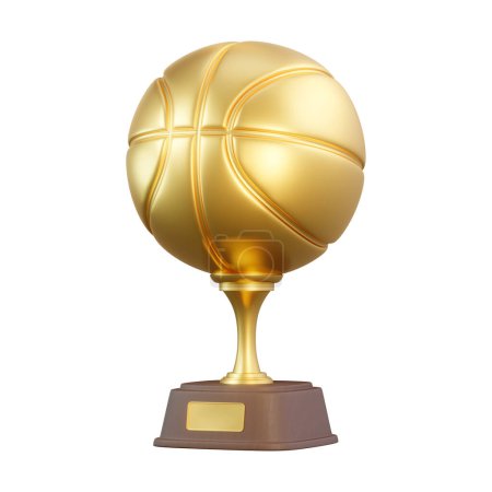 Photo for Golden basketball trophy cup isolated on white background. Sport tournament award, gold winner cup and victory concept. 3d rendering illustration - Royalty Free Image
