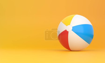 Téléchargez les photos : Balle de plage sur fond orange. Concept vacances d'été. Concept de minimalisme. Rendu 3D, Illustration 3D - en image libre de droit