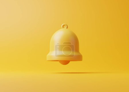 Photo for Notification bell on a yellow background. Icon in cartoon design. 3D Rendering Illustration - Royalty Free Image