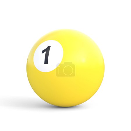 Téléchargez les photos : Ballon de billard numéro un de couleur jaune isolé sur fond blanc. Balle de billard brillant réaliste. Reproduction 3D Illustration 3D - en image libre de droit