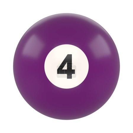 Photo for Billiard ball number four purple color isolated on white background. Realistic glossy snooker ball. 3D rendering 3D illustration - Royalty Free Image