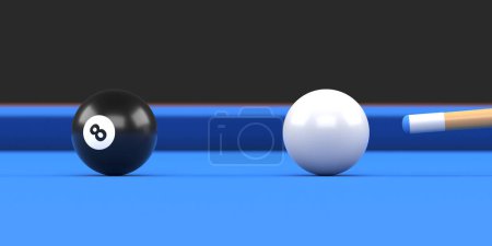 Photo for Close-up of billiard ball number eight black color on billiard table, snooker aim the cue ball. Realistic glossy billiard ball. 3d rendering 3d illustration - Royalty Free Image