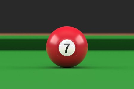 Photo for Billiard ball number seven brown color on billiard table. Realistic glossy snooker ball. 3D rendering 3D illustration - Royalty Free Image